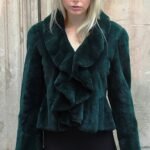 Dark Green Rex Rabbit Ruffled Jacket Size 6-8 8377
