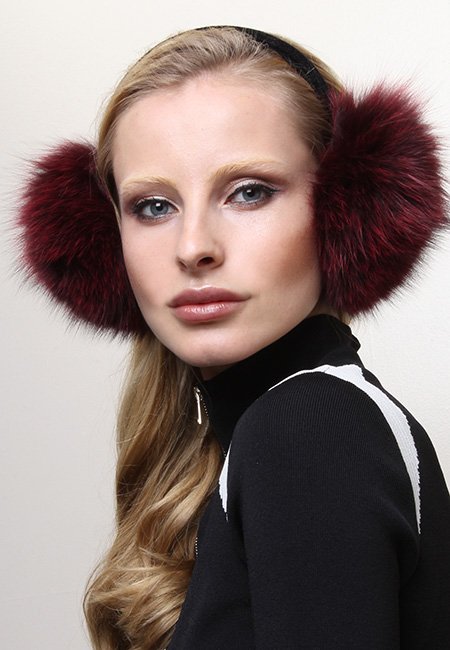 Dark Red Fox Fur Earmuffs 0125