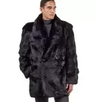 Black Rabbit Fur Pea Coat For Men