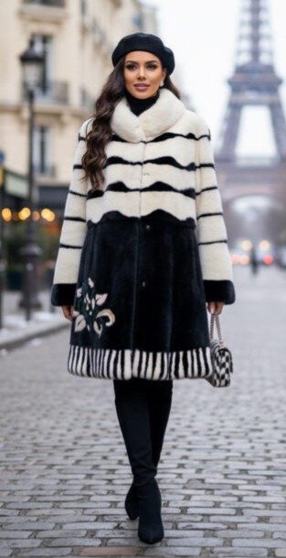 Designer Black White Mink Coat 3737