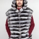 Designer Hooded Men's Chinchilla Fur Vest Horizontal 1115