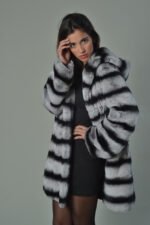Chinchilla Rex Fur Coat Hooded Mid Hip Length - Image 5
