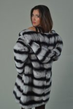 Chinchilla Rex Fur Coat Hooded Mid Hip Length - Image 3