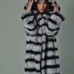 Chinchilla Rex Fur Coat Hooded Mid Hip Length