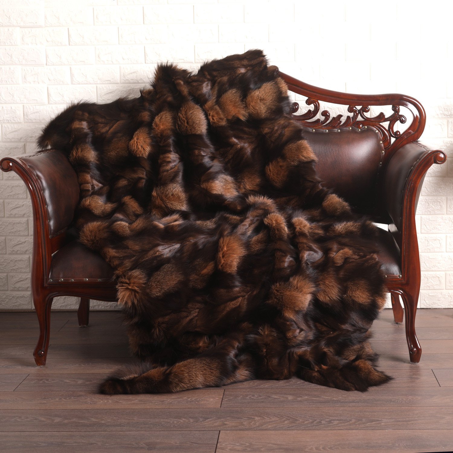 dual_tone_brown_fox_fur_blanket_throw_3__57378 Dual Tone Brown Fox Fur Fur Blanket Throw Cover - Image 1