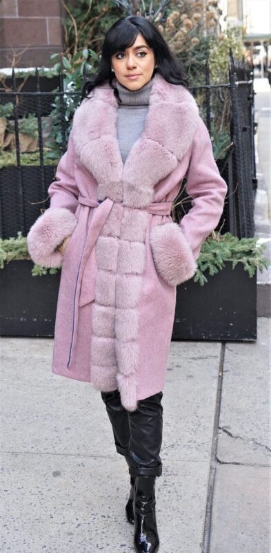 Dusty Rose Alpaca Coat Fox Trim Size Large 7447