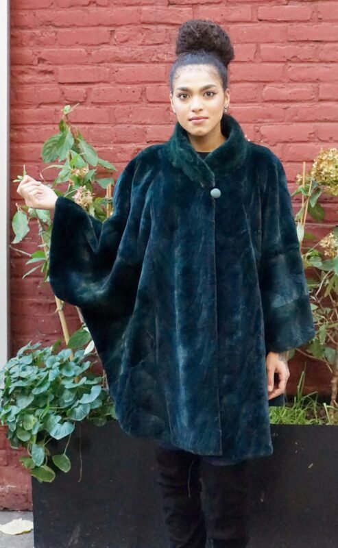 Emerald Green Sheared Mink Cape B7654