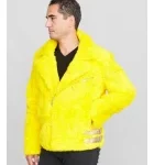 Rabbit Fur Biker Jacket in Yellow