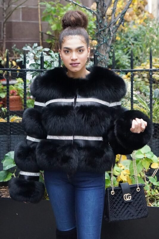 Evening Black Fox jacket Rhinestones J9833