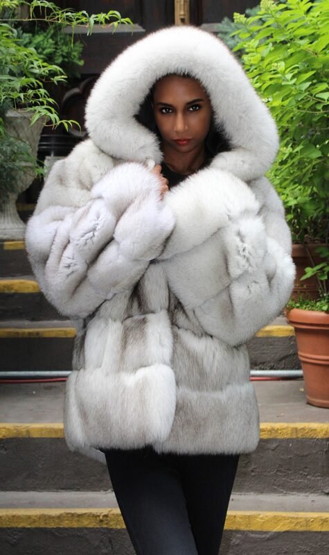 Fluffy Blue Fox Jacket Hood Horizontal 88833