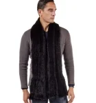 Knit Mink Fur Scarf For Men in Black