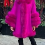 Fuchsia Cashmere Wool Cape Fox Trim 8383