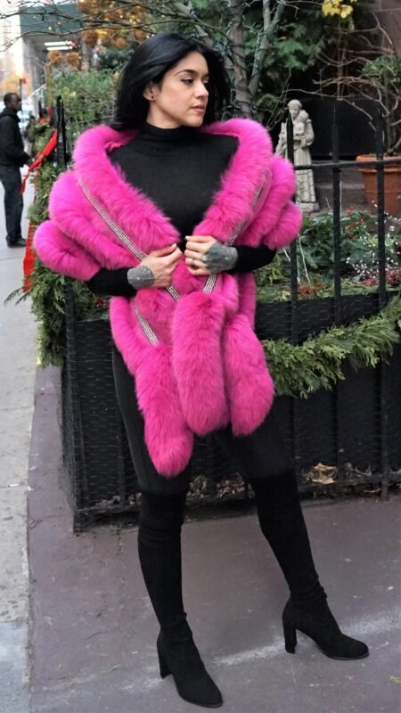 Fuchsia Fox Stole with Rhinestones 17722
