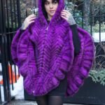 Fuchsia Knit Mink Poncho Hood 8765