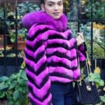 Fuchsia Rex Rabbit Hooded Jacket Fox Trim J3433