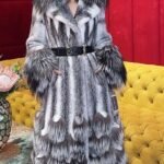 Full Length Black Cross Mink Coat Silver Fox Trim 33838