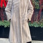 Full Length Designer Taupe and White Mink Coat Directional 8383
