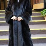 Full Length Mahogany Mink Section Coat Fox Tuxedo and Cuffs 7654