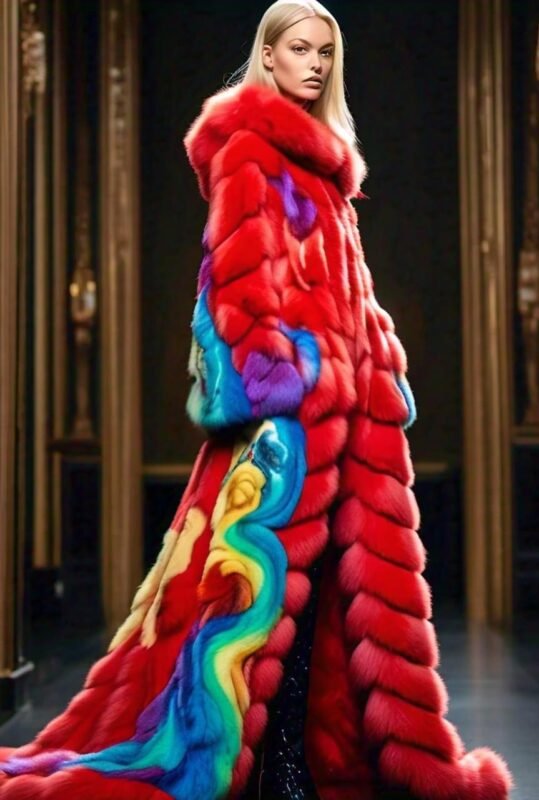 Full Length Red Fox Coat Colorful Mink Swirls 7443