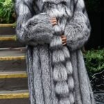 Full Length Silver Fox Coat Cross Cut Tuxedo 7634