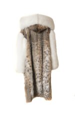 Full Length Lynx Bobcat Fur Coat White Fox Sleeves Cobra Hood selenea - Image 4