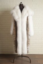 Full Length Lynx Bobcat Fur Coat White Fox Sleeves Cobra Hood selenea - Image 3