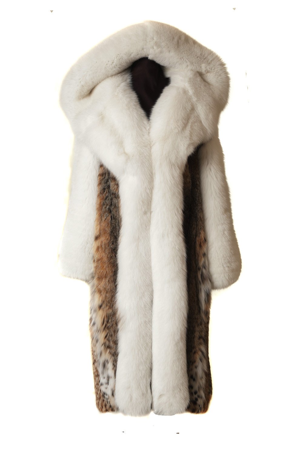 Full Length Lynx Bobcat Fur Coat White Fox Sleeves Cobra Hood selenea - Image 1