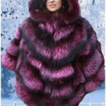 Fuschia Silver Fox Fur Cape With Hood 12112