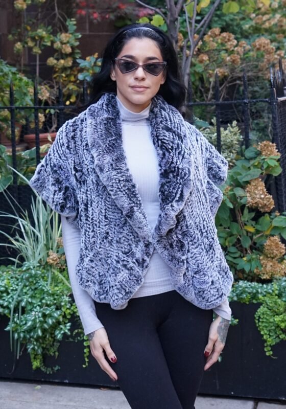 Gray Knit Rex Rabbit Fur Capelet 47574