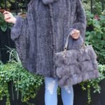 Gray Mink Fur Poncho Fox Fur Collar Cuffs 1212