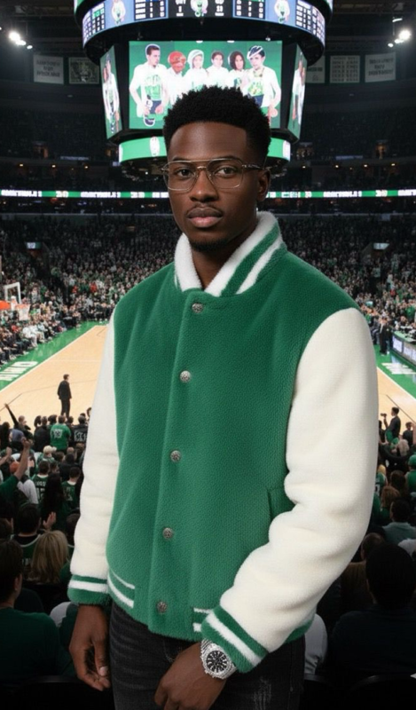 Green White Mink Varsity Jacket Celtics 75444