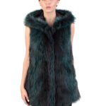 Green Raccoon Fur Vest Hooded
