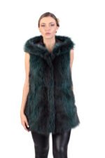 Green Raccoon Fur Vest Hooded
