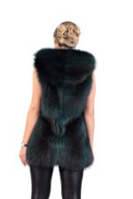 Green Raccoon Fur Vest Hooded - Image 2