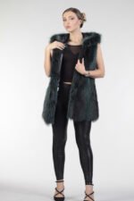 Green Raccoon Fur Vest Hooded - Image 4