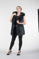 Green Raccoon Fur Vest Hooded - Image 3