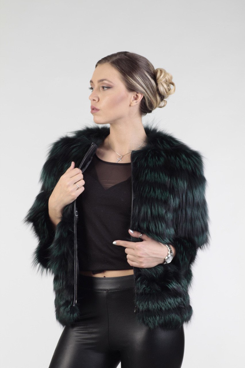Green Raccoon Fur Jacket Cropped - Image 5
