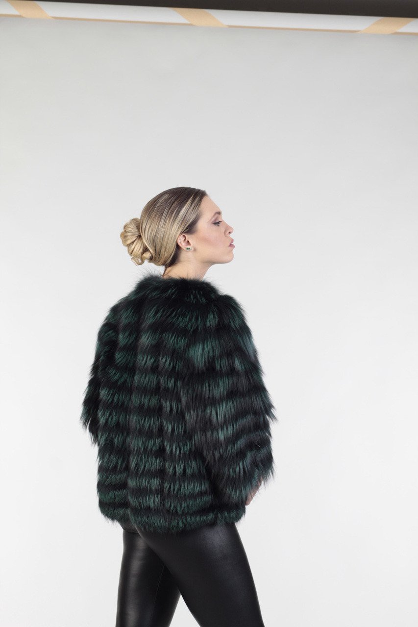 Green Raccoon Fur Jacket Cropped - Image 2