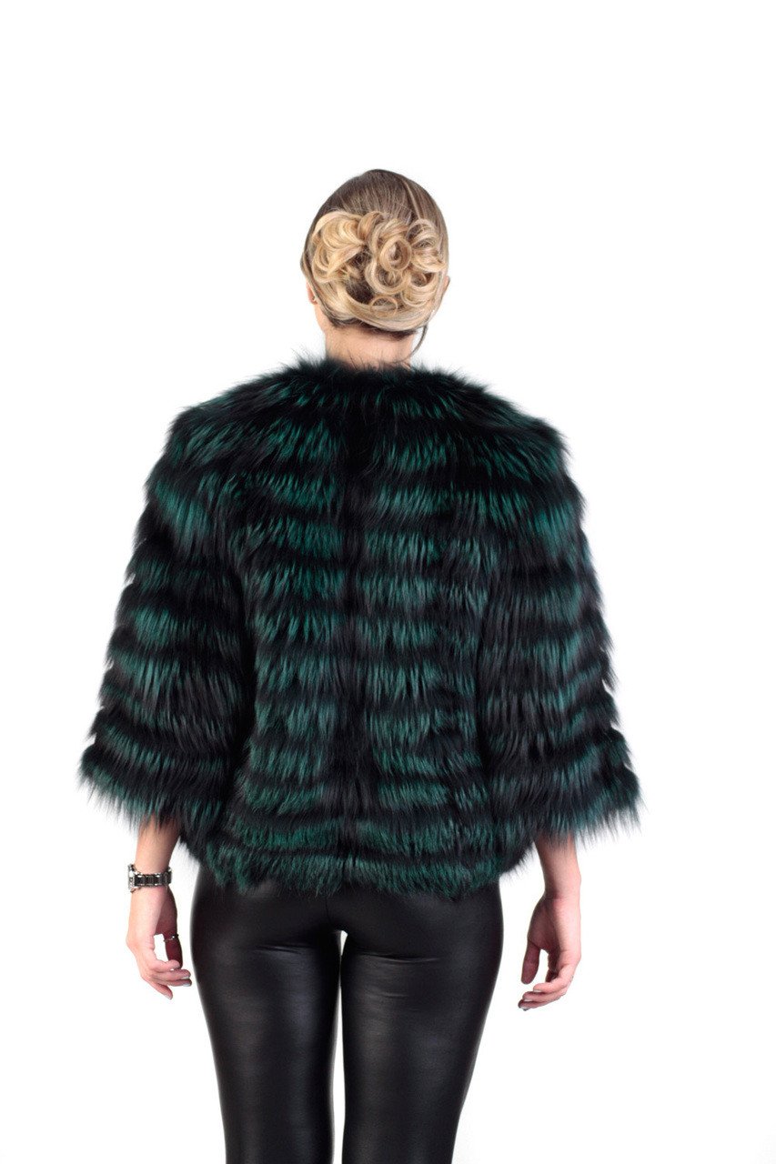 Green Raccoon Fur Jacket Cropped - Image 3