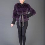 Purple Racoon fur Coat with Leather Belt