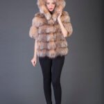 Tan Hooded Short Sleeved Racoon Fur coat