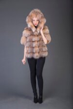 Tan Hooded Short Sleeved Racoon Fur coat