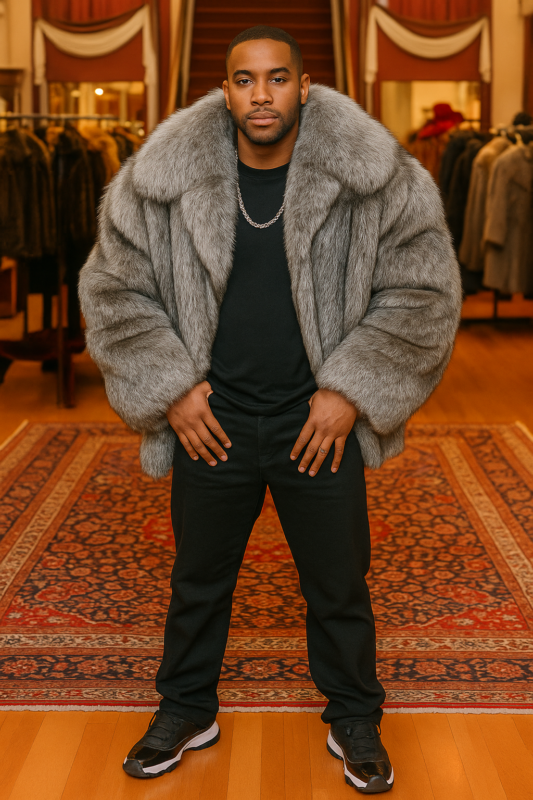 Indigo Fox Men's Bomber Fur Jacket 2355