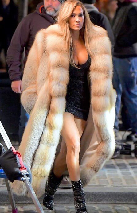 JLo Jennifer Lopez Golden Island Fox Coat Hustler Movie JLo Jennifer Lopez Golden Island Fox Coat Hustler Movie