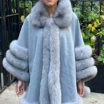Light Grey Cashmere Wool Fox Cape 7444