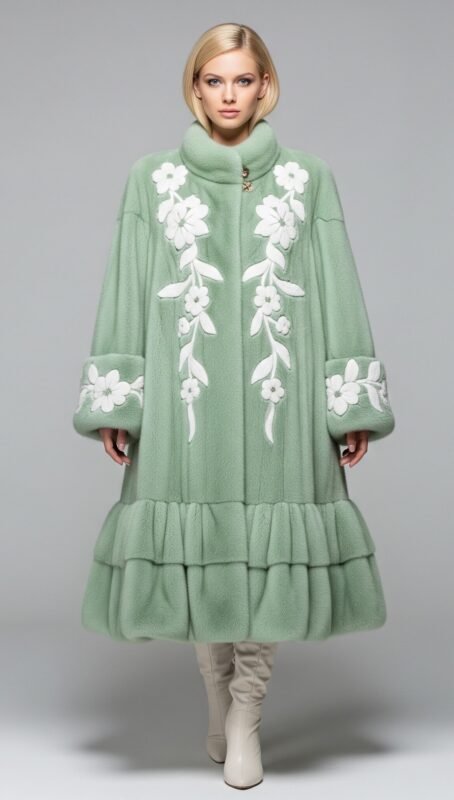 Light Mink Green Sheared Mink 7/8 Coat 3822