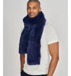 Long Rabbit Fur Scarf in Navy Blue