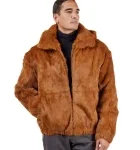 Whiskey Rabbit Fur Hooded Bomber Jacket for Men