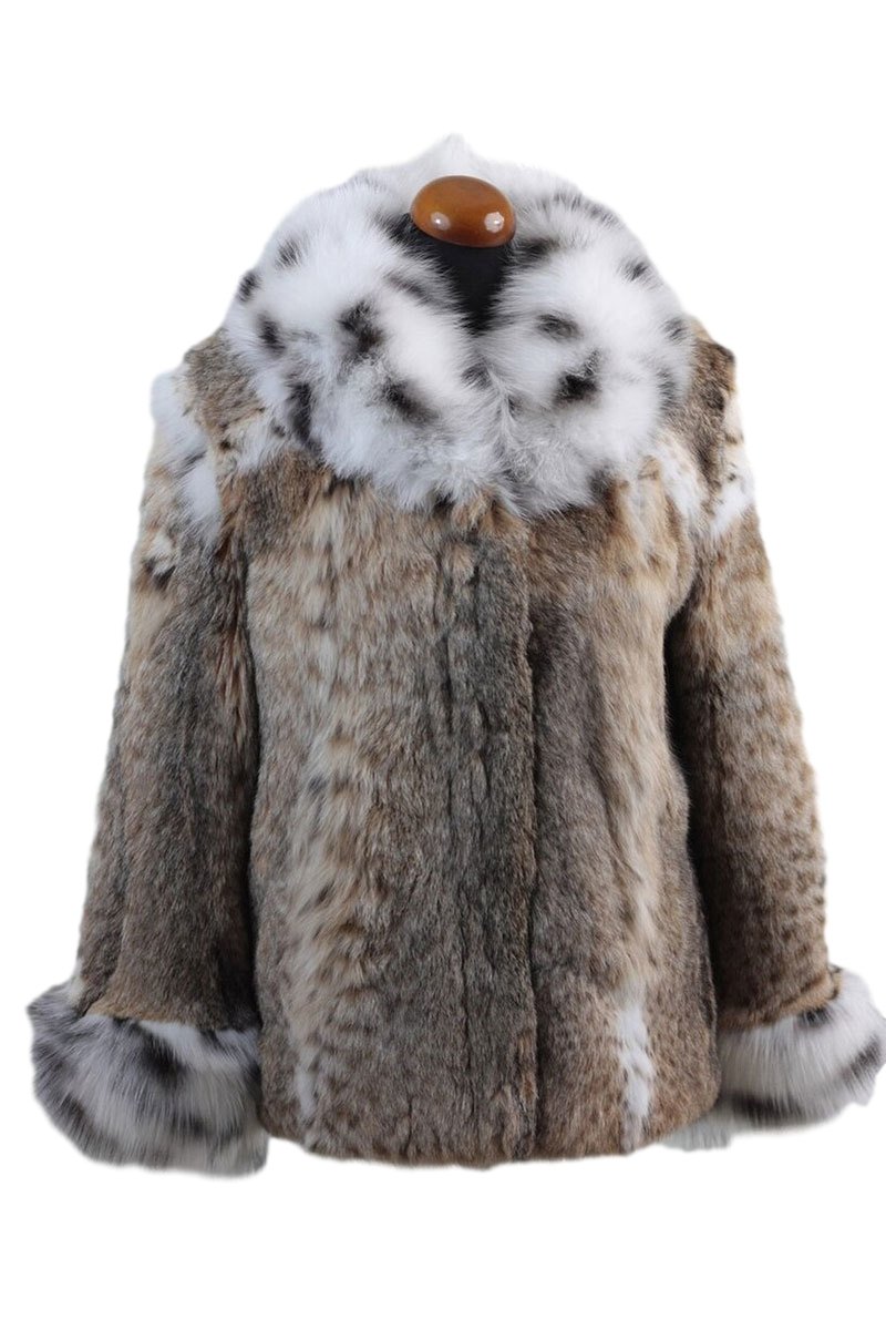 lynx-fur-coat-with-fox-shawl-fox-fur-collar__20432.1570443672.1280.1280_clipped_rev_1__21683 Fur Coat Bobcat Lynx White Spotted Fox Collar and Cuffs - Image 1