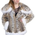 Bobcat Lynx Fur Coat Shoulder Collar with White Fox Fur Cuffs and Trim